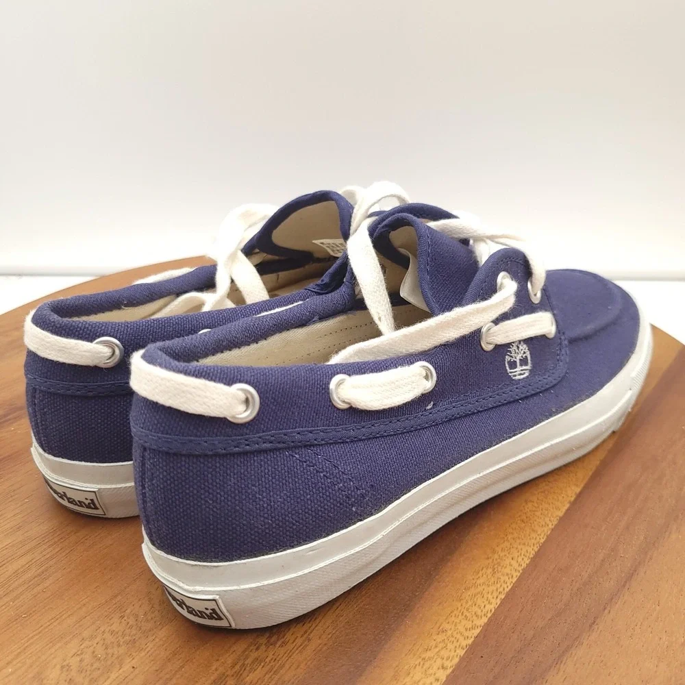 Timberland Boat Shoes Mens 7.5 Blue Canvas Deck Shoes‎
